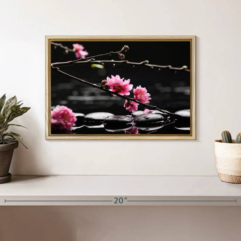Cerisier en fleurs, Cadre flottant en bois naturel, 13 po x 9 po