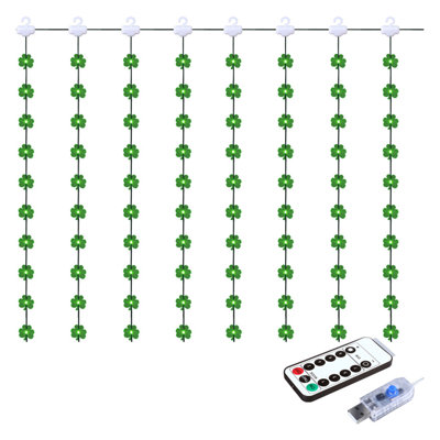Lumières de rideau de la Saint-Patrick, prise USB, 8 motifs de guirlandes de Noël avec télécommande pour la chambre à coucher, intérieur, extérieur, mariage, fête