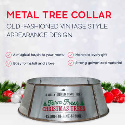 Collet d'arbre de Noël en métal Ornativité - jupe de seau rustique en métal galvanisé 24 po pour Noël