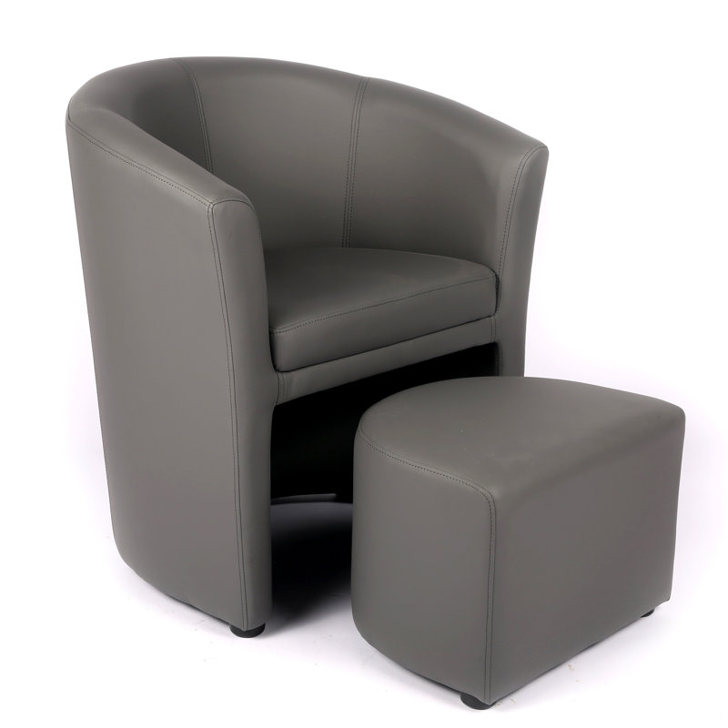 Faux Leather Barrel Chair with Footstool, Grey