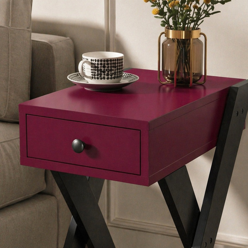 Table d'appoint bourgogne et noire avec ports USB