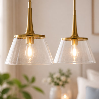 Luminaire suspendu pour îlot de cuisine 1 lumière à intensité variable avec dôme en verre bullé pour salle à manger (ensemble de 2)