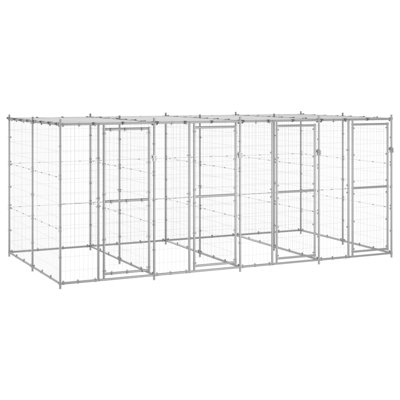 Vidaxl Dog Kennel Galvanized Steel, PE 130.1 Sq Ft Durable