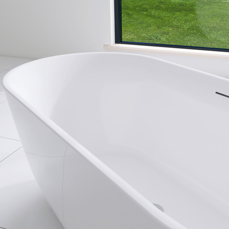 Baignoire de trempage autoportante 67 po en acrylique blanc brillant 67 po