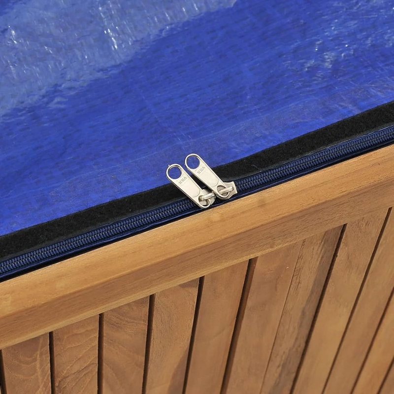 Grande boîte de rangement de patio en bois pour l'extérieur, boîte de terrasse en teck massif avec doublure imperméable et banc