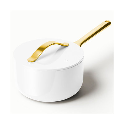 Caraway 3qt Iconics Nonstick Ceramic Saucepan, White/Gold