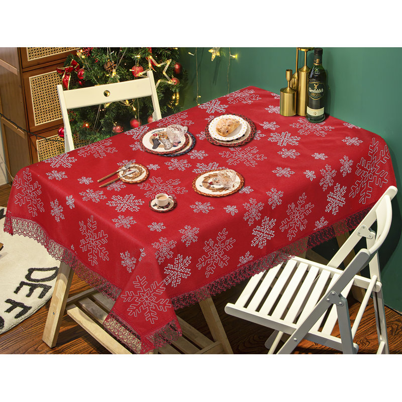 Jolane Rectangle Seasonal Winter Christmas Red Snowflakes Christmas Polyester Tablecloth, 105" x 65"