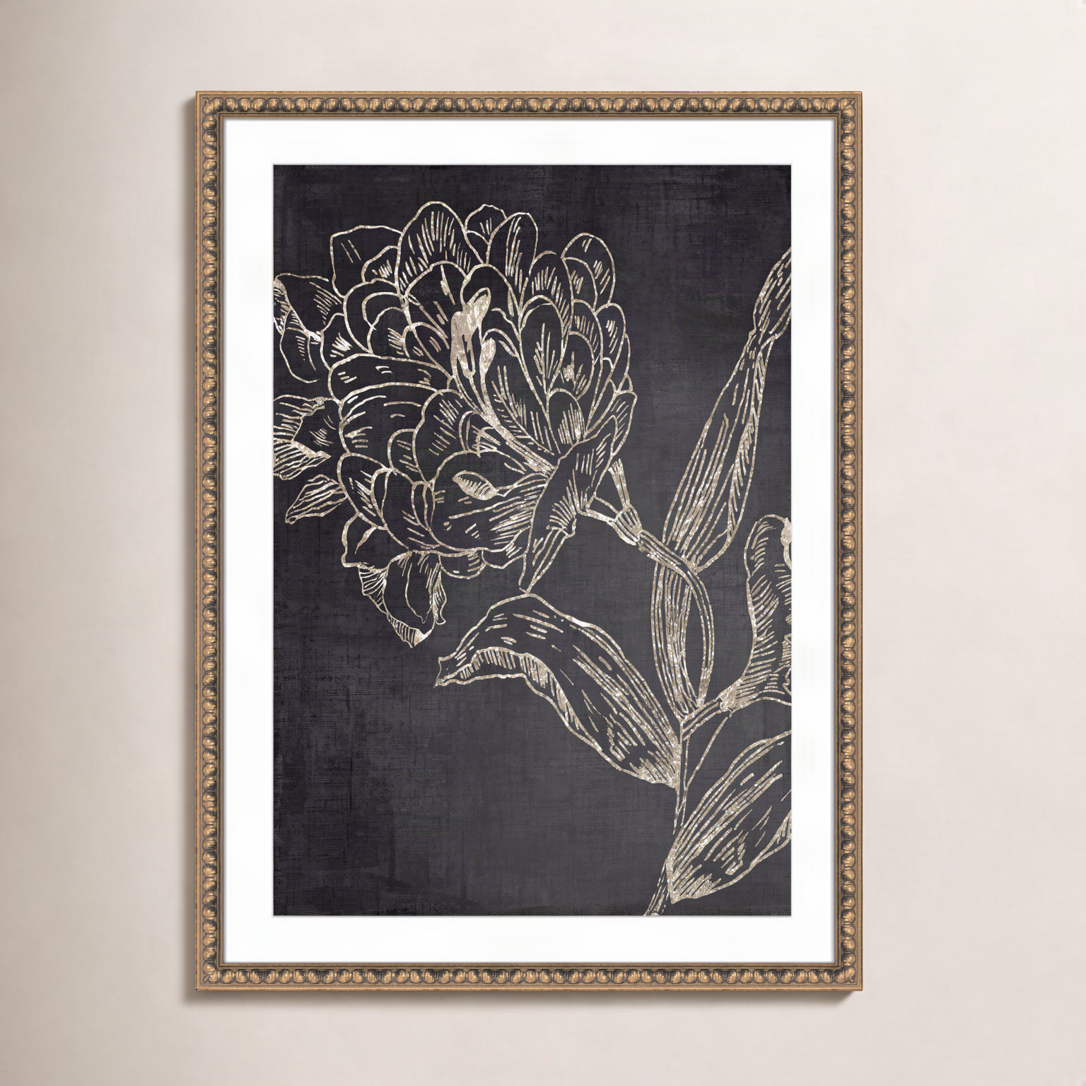 Clarendon "Golden Flower Folklore II" Print, 42.5" H x 30.5" W, Gold Bead