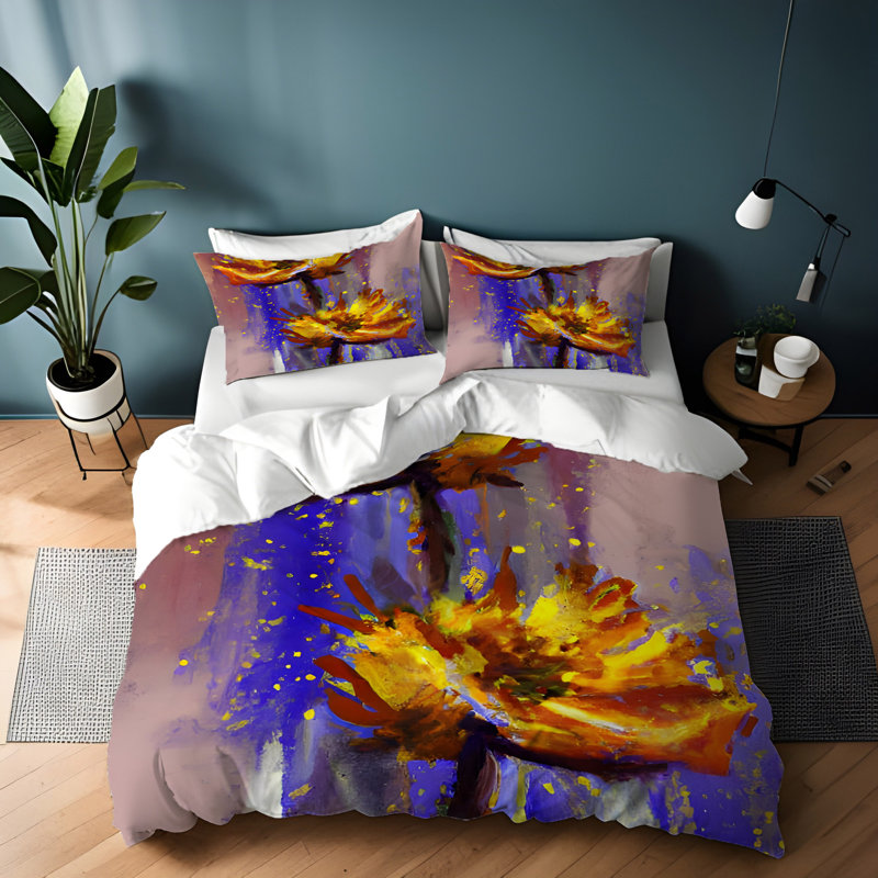 Polyester Floral Duvet Cover, King Duvet Cover + 2 King Shams