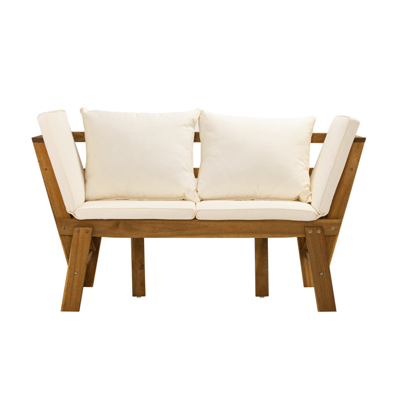 Chaise longue d'extérieur convertible avec coussin, Structure naturelle / coussins blancs