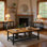 Ensemble de 3 tables basses Modern Farmhouse, table basse rectangulaire avec 2 tables de bout carrées, ensemble de table de salon à 2 niveaux avec structure en métal et tablette ouverte pour le bureau, l’appartement, la maison