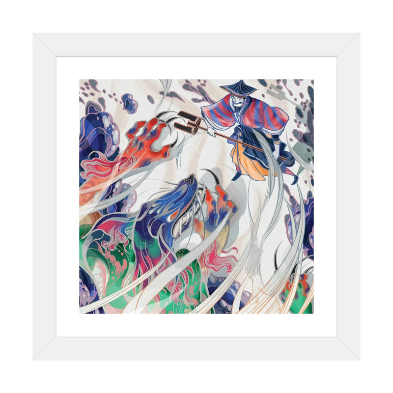 " Water Beast " by Sija Hong, White, White Framed Paper, 24" H x 24" W x 1" D