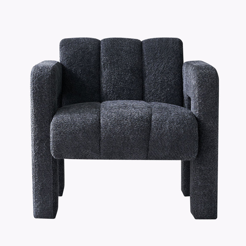 Practical Single Chair, Wide Upholstered Accent Chair, Boucle Black