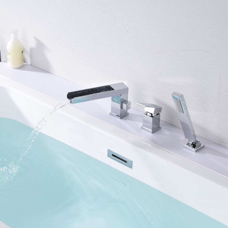 Bathtub Faucet Wall Mount with Handheld Shower, Waterfall Bath Tub Faucet Filler, Bathtub Faucet Set, Chrome