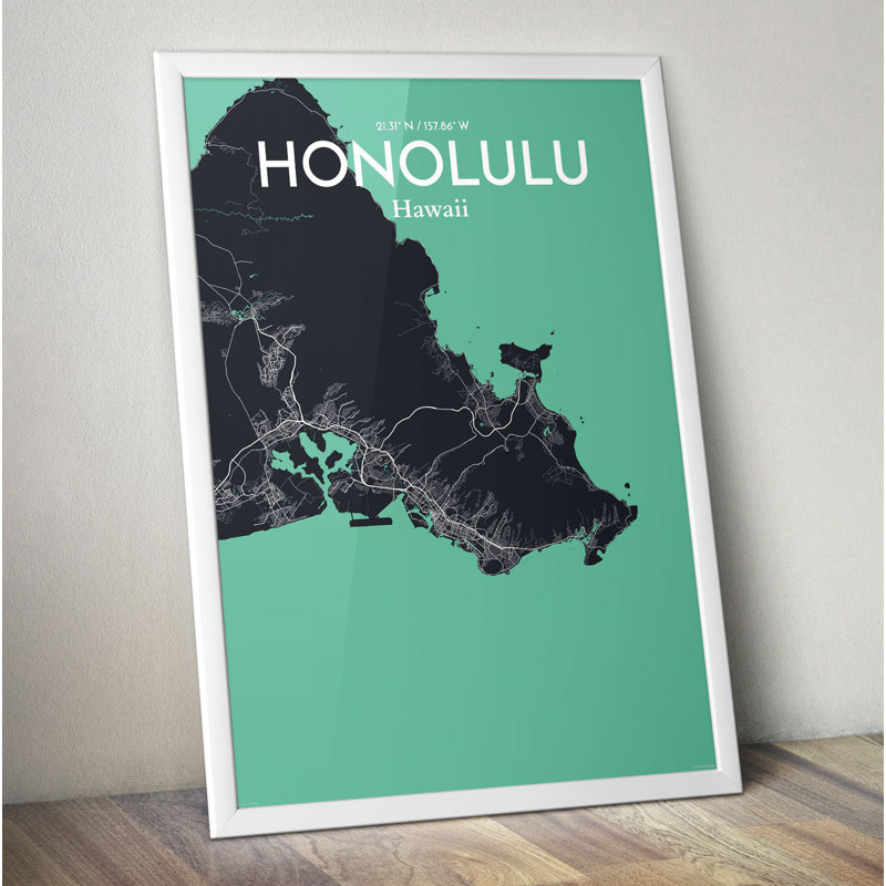 Honolulu City Map - No Frame Print, 91.4cm H x 61cm W x 0.13cm D