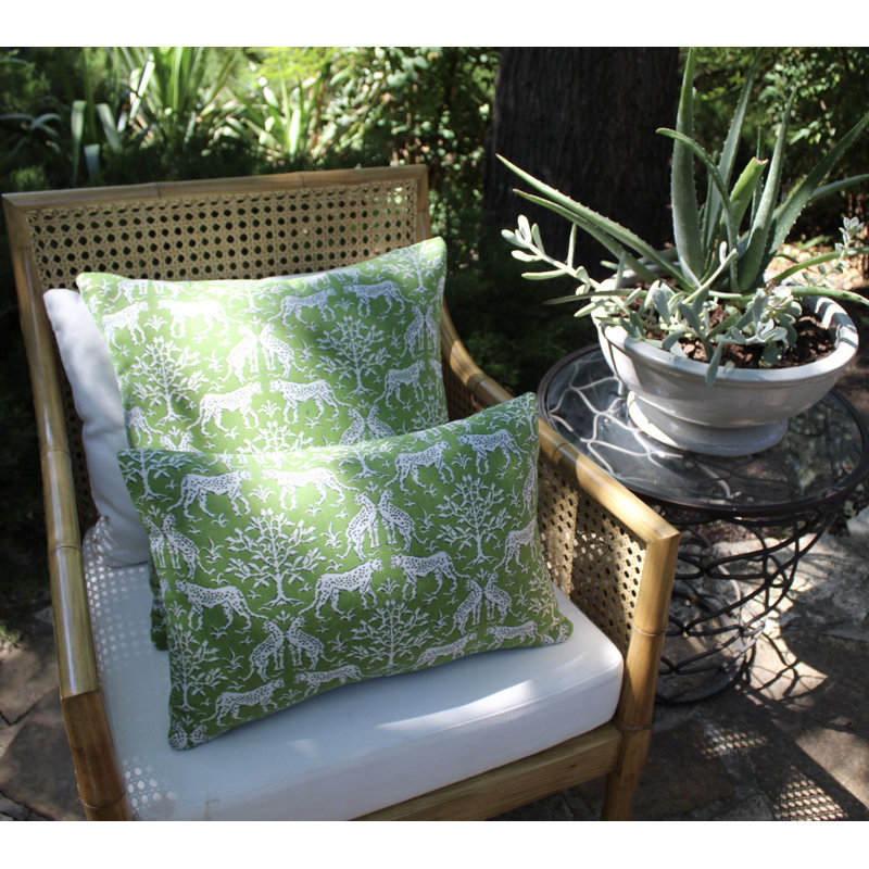 Sunbrella® Outdoor Throw Pillow, Kiwi Green/Green/White, Rectangular, 14" H x 20" W