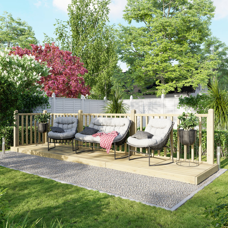 Powersheds 4 x 18ft Timber Pressure Treated Decking Kit - Handrails on Two Sides
