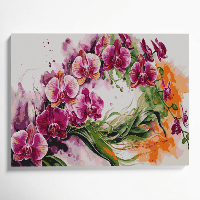 Orchidées hawaïennes, art mural sur toile grise, H 24 po x l 36 po