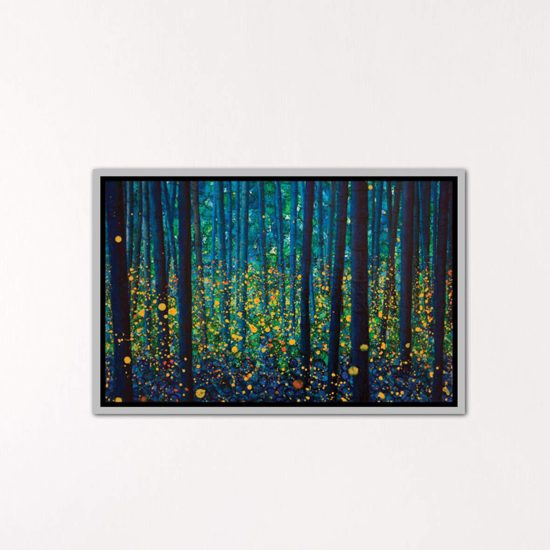 «Fireflies» par DB Waterman - impression d'art graphique, H 18 po x l 26 po x P 1,5 po, Toile avec cadre argenté