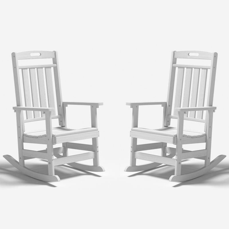 Set of 2 HDPE Rocking Chairs – All-Weather Heavy-Duty Patio Rockers with High Back for Porch, Lawn & Garden Comfort, White