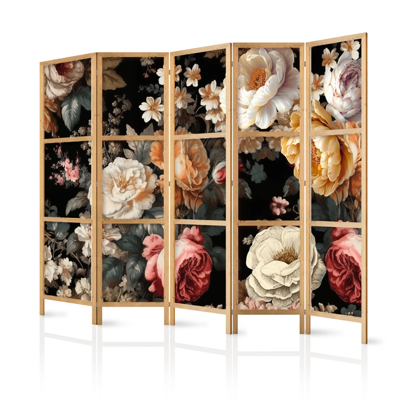 171cm H Solid Wood Folding Room Divider, 171cm H x 225cm W x 1.2cm D, 5