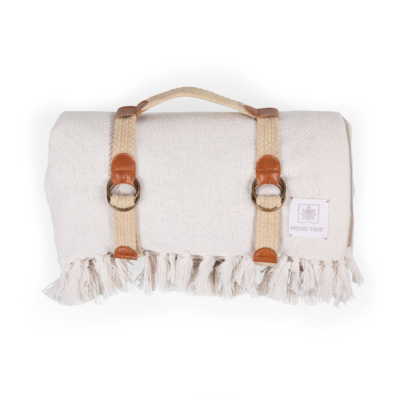 Couverture de pique-nique d'extérieur avec harnais Montecito, Blanc