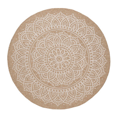 Round Round Oriental Machine Woven Polypropylene Area Rug in Cream -  East Urban Home, 6FA5137492404F8086415D9816385C8A