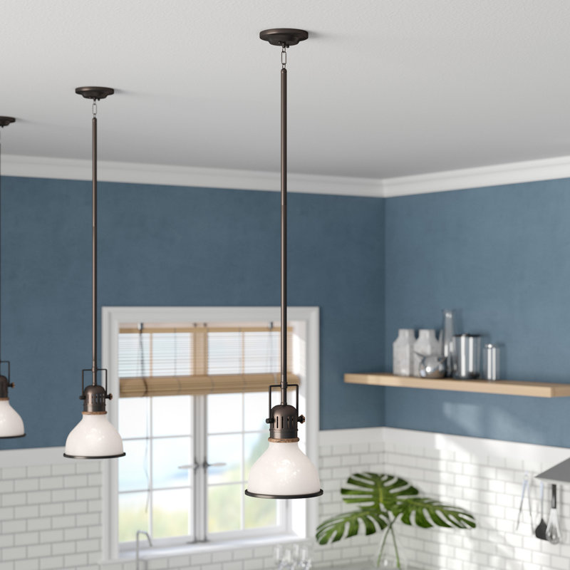 Luminaire suspendu en forme de dôme à 1 lumière Zehr, Bronze vieilli