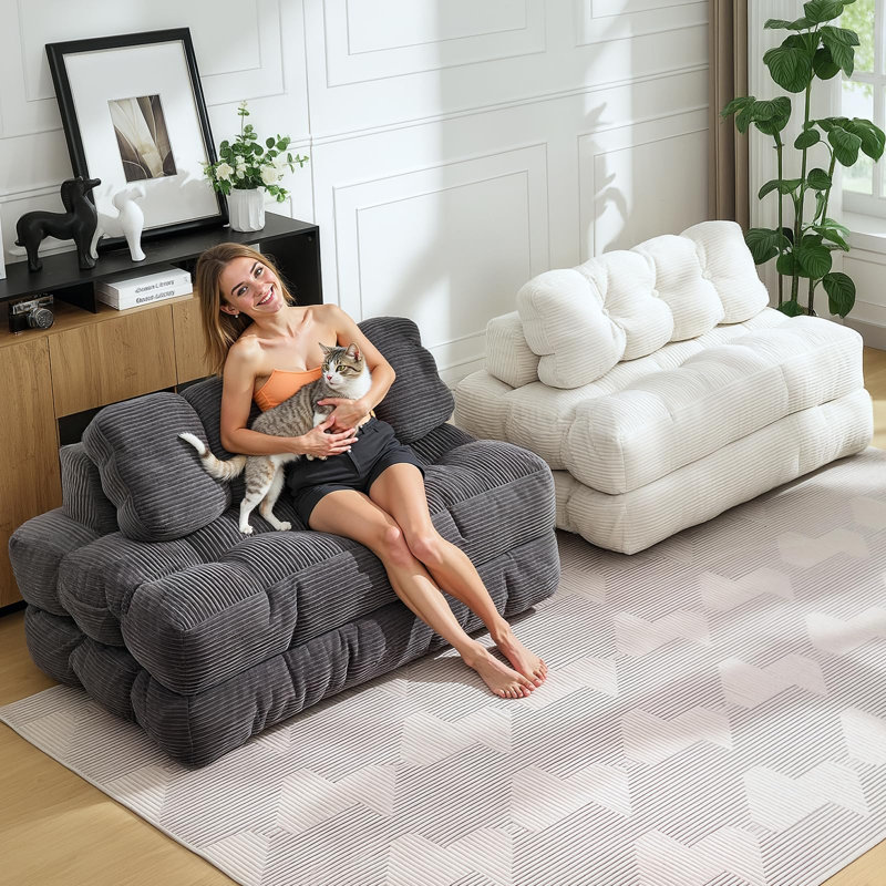 Full / Double 200cm Upholstered Convertible Sofa, Gray, Gray