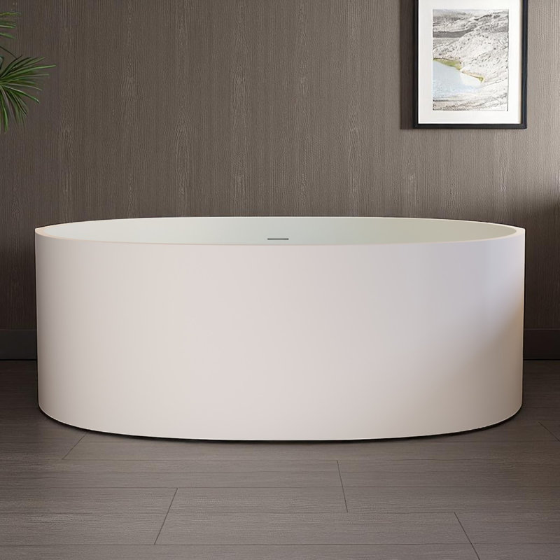 Baignoire de trempage autoportante en résine 65 po x 34 po avec trop-plein et drain escamotable blanc mat 65 po x 34 po