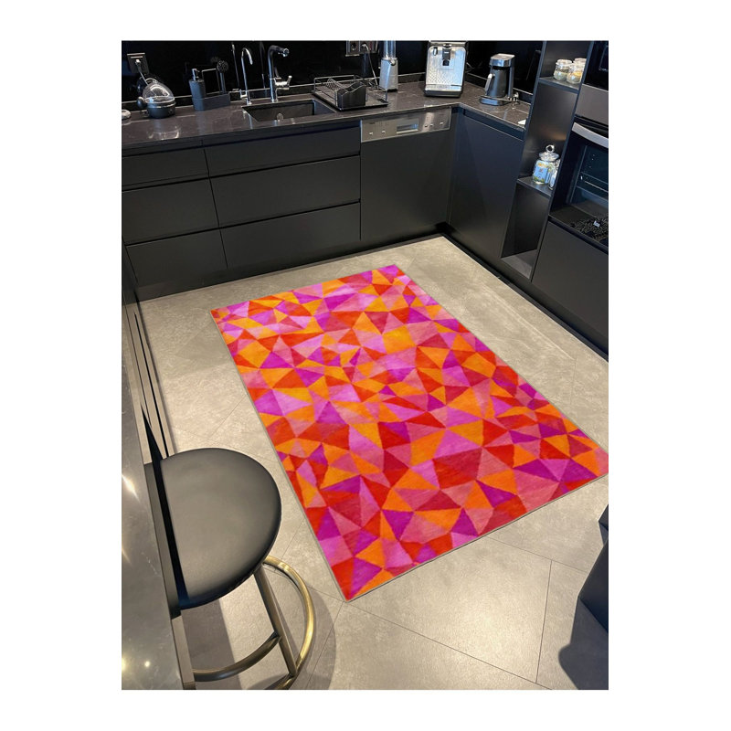 Tapis orange lavable à motif géométrique moderne, Sous-tapis carré 3 pi 3 po inclus
