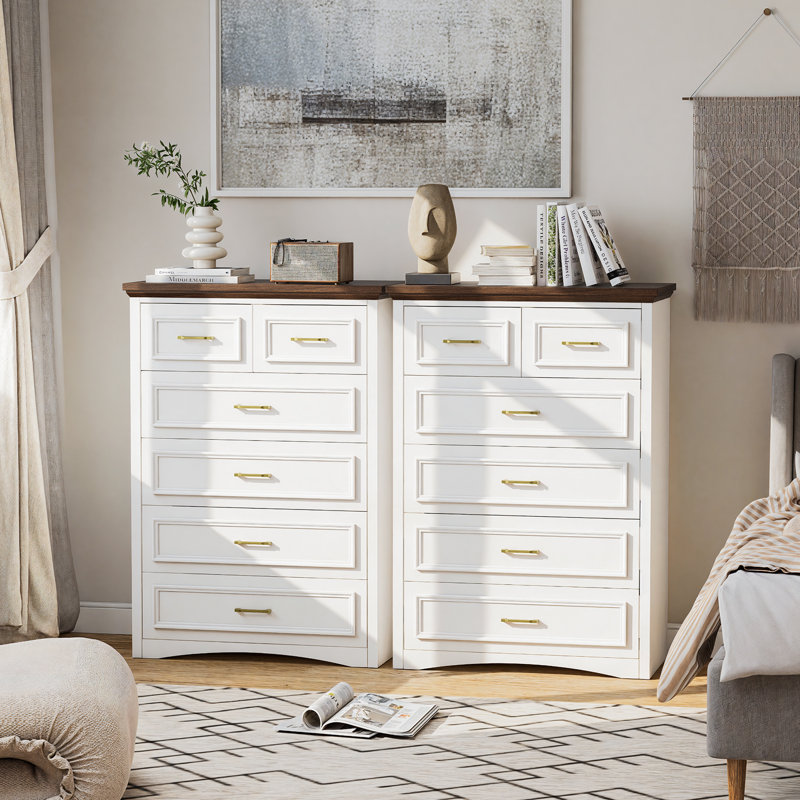 40" 6 Drawer Dresser For Bedroom Brown And White, Brown/White