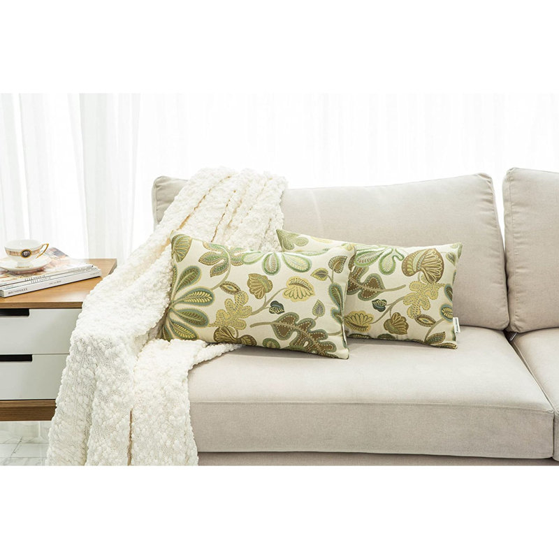  Housse de coussin intérieur / extérieur en mélange de coton, Vert/crème