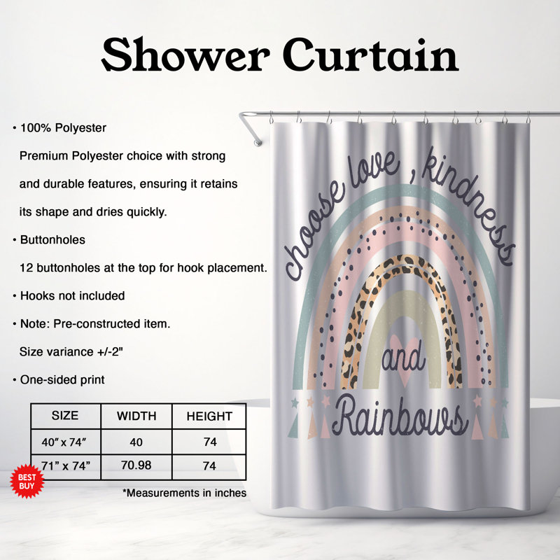 Rideau de douche standard 1 pièce Free Spirit, H 74 po x l 40 po