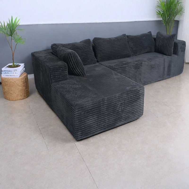 Compression Deep Seat Sectionals Corduroy Modern L Shaped Sofa For Home