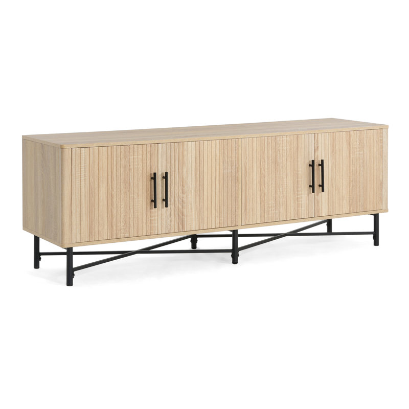 Meuble télé fonctionnel à 4 portes - 2 espaces de rangement, tablettes réglables, idéal pour l'organisation du salon, naturel