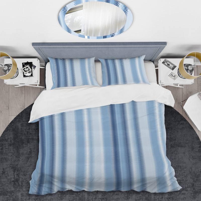 Motif à rayures bleues - Ensemble de housse de couette abstrait - Microfibre de polyester