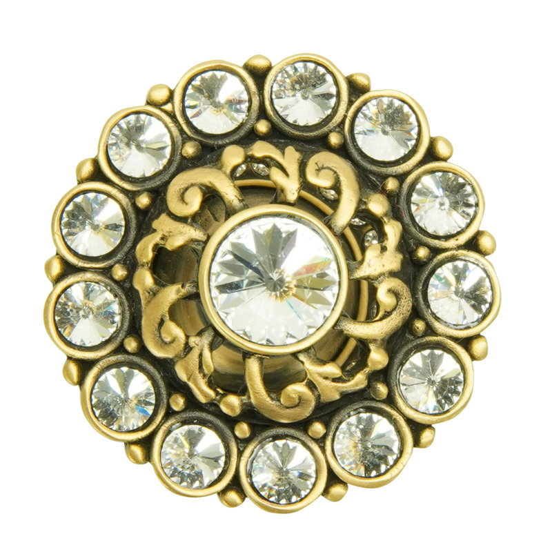 Cache grande poignée ronde multi cristaux avec plateforme halo avec cristaux Swarovski en finition or musée