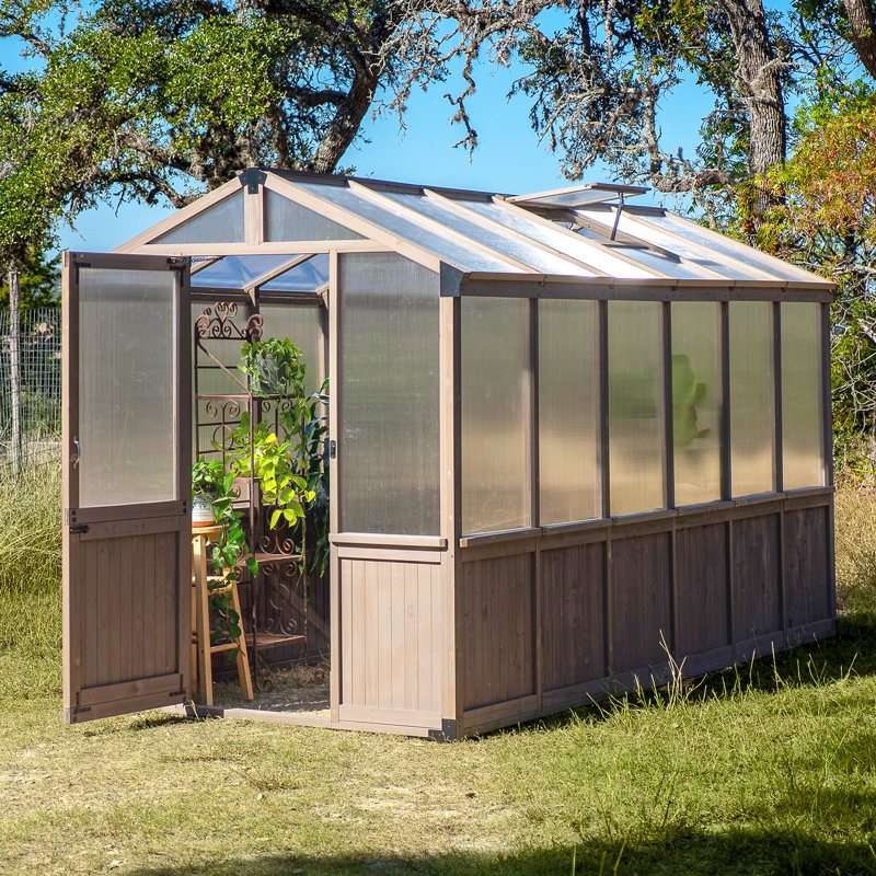 Cedar Walk-In Greenhouse With Manual Adjustable Skylight, Polycarbonate UV-Resistant Panels & Metal Mesh Vent — 6 Ft. W X 12 Ft. D X 7 Ft. H