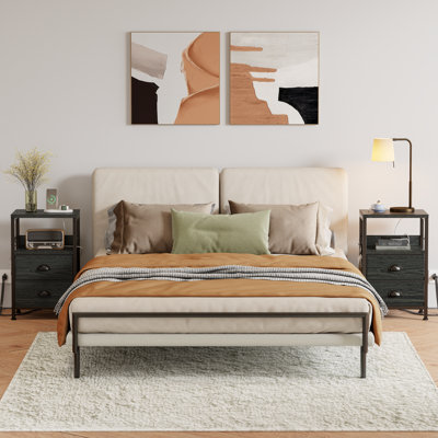 Nightstands with 2 Drawers & Outlets, Bedside Tables with 2 USB Ports & 2-Tier Open Shelf
