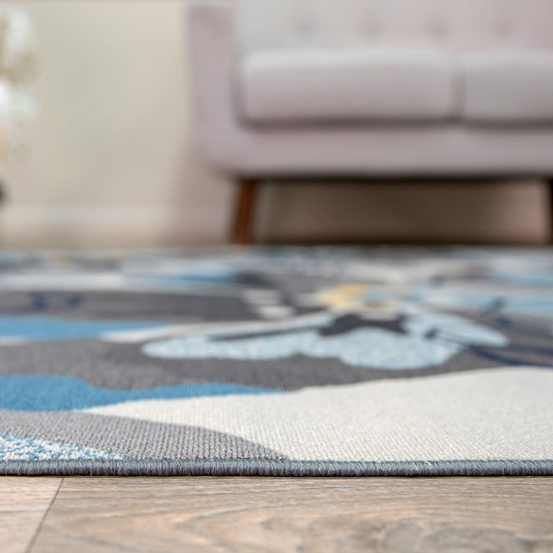 Tapis gris / argenté à poil long à motif floral Florentia, Rectangle 9 pi x 12 pi