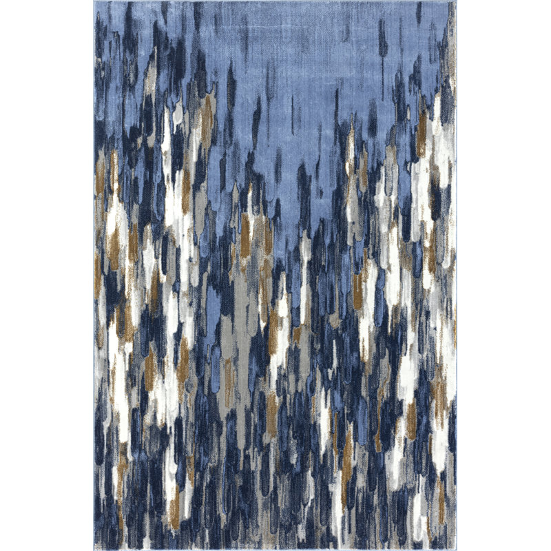 Tapis abstrait en polypropylène bleu / brun / blanc, Rectangulaire 2 pi x 3 pi