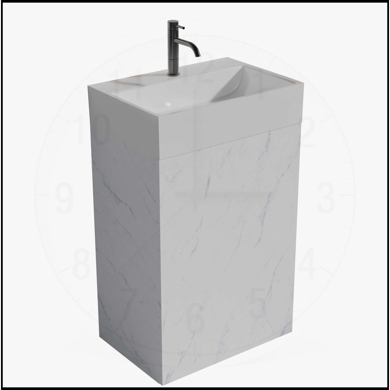 Meuble-lavabo luxueux avec motif en marbre et beaucoup de rangement, idéal pour les salles de bain modernes