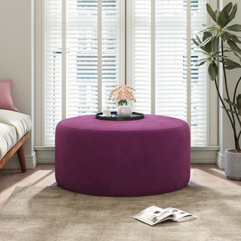 Henrik Modern Upholstered Round Ottoman, Purple Velvet 