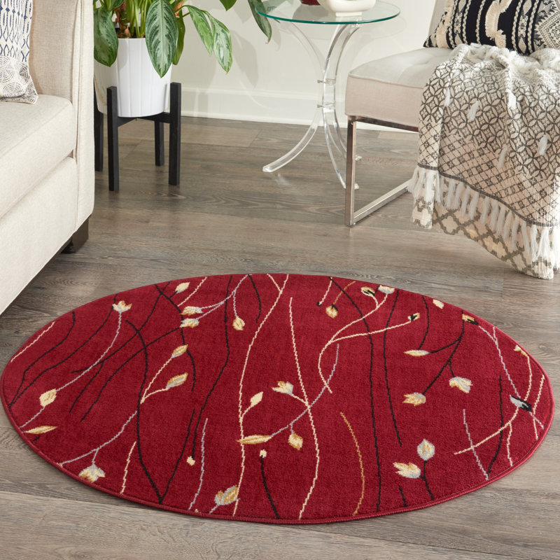 Tapis rouge à motif floral Aratrika, Rond 8 pi