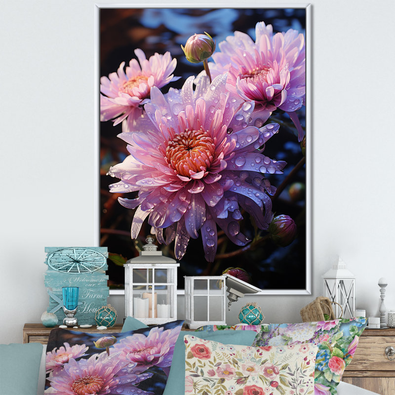 «Pink Mums Elegance In Forest IV - Mums», art mural, Cadre photo blanc, H 44 po x l 34 po x P 1,5 po
