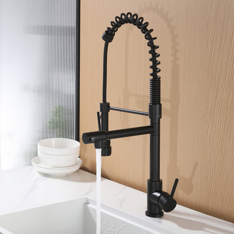24.8" Modern 2-Function Single Handle Pull Down Kitchen Faucet With Pot Filler, Matte Black