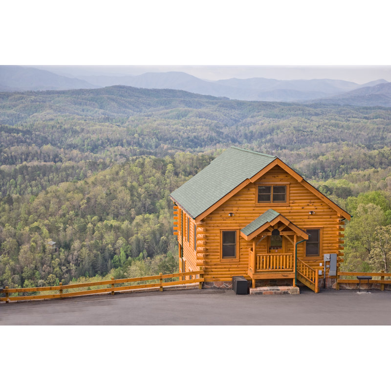Log Cabin on the Edge 1 Piece Wrapped Canvas Wall Art, 30 cm H x 46 cm W
