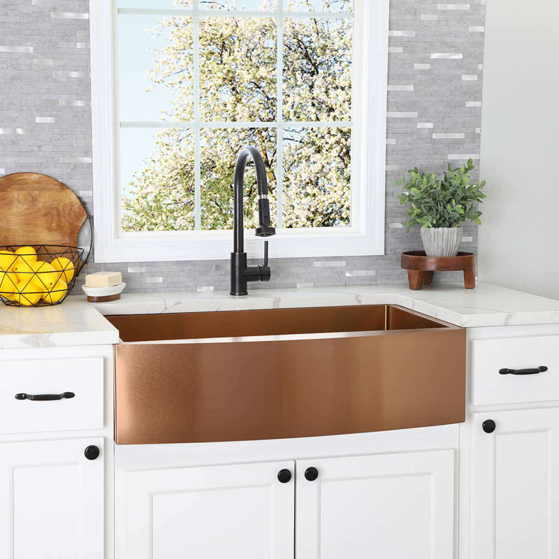 33'' L Single Bowl Stainless Steel Kitchen Sink, Brown