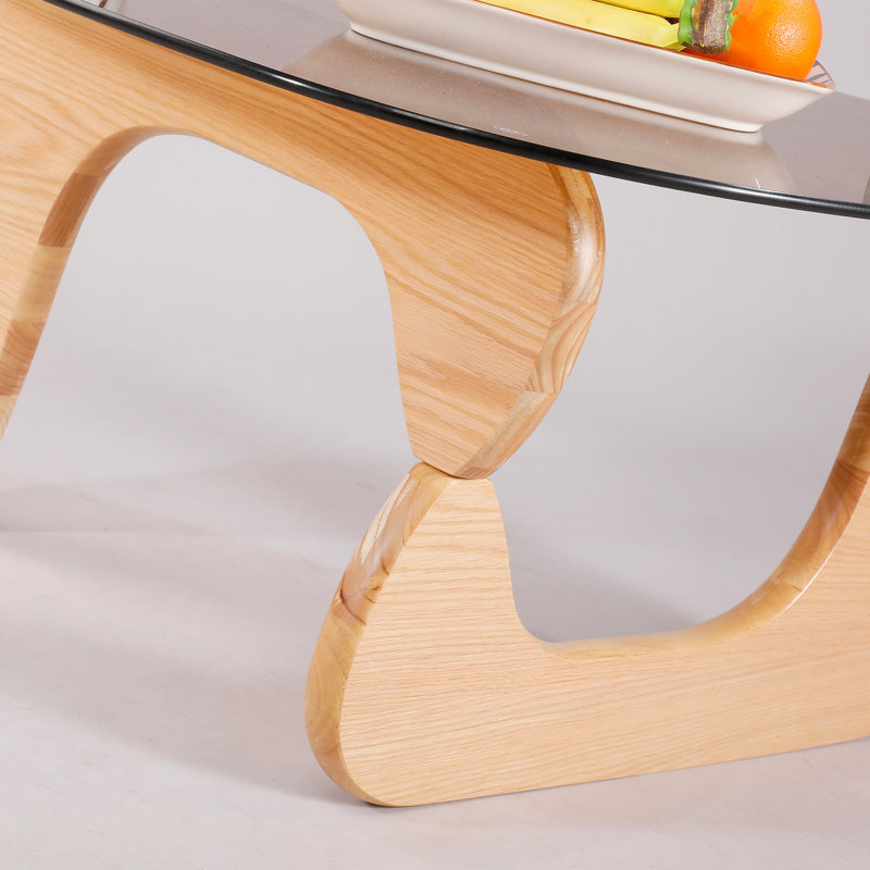 Table basse moderne triangulaire avec base en bois massif - couleur naturelle, Bois naturel, Brown